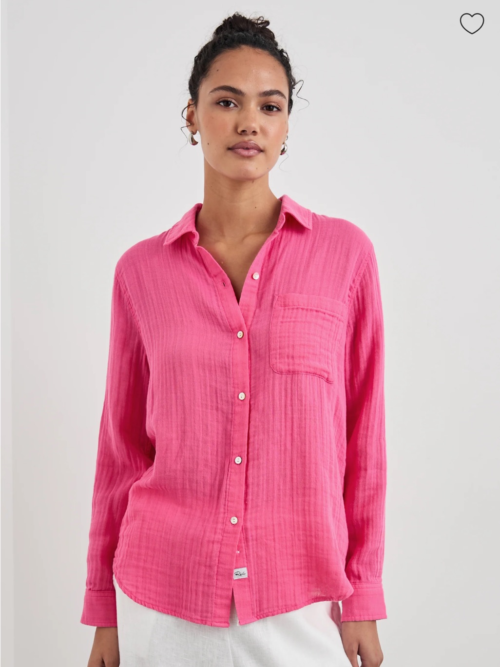 Rails Ellis 100% Organic Cotton Hot Pink Gauze Button Front. Dopamine. Lagenlook